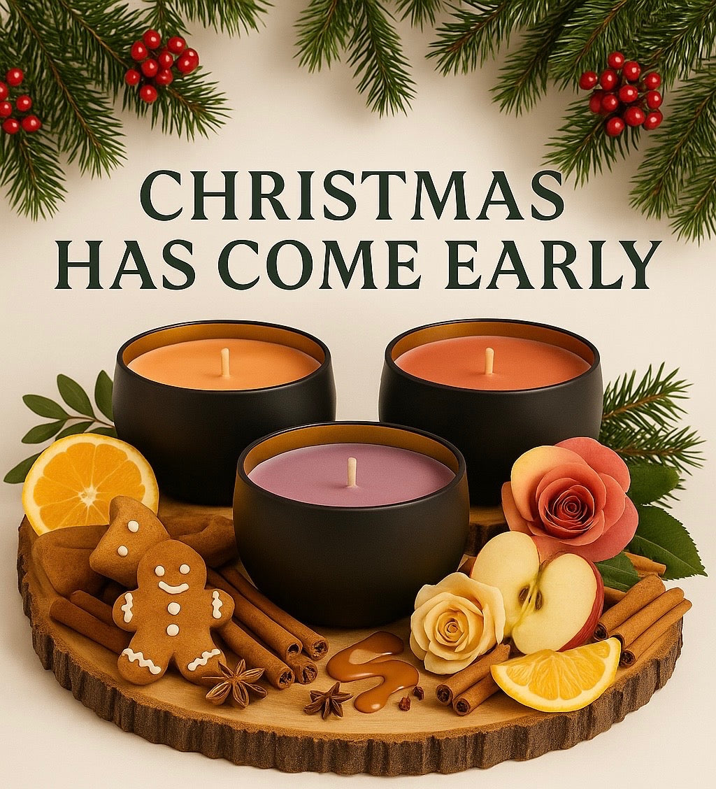 Christmas Candles. Gingerbread, Cozy Christmas, Orange Spice & Christmas Spice. 3 candles for £40