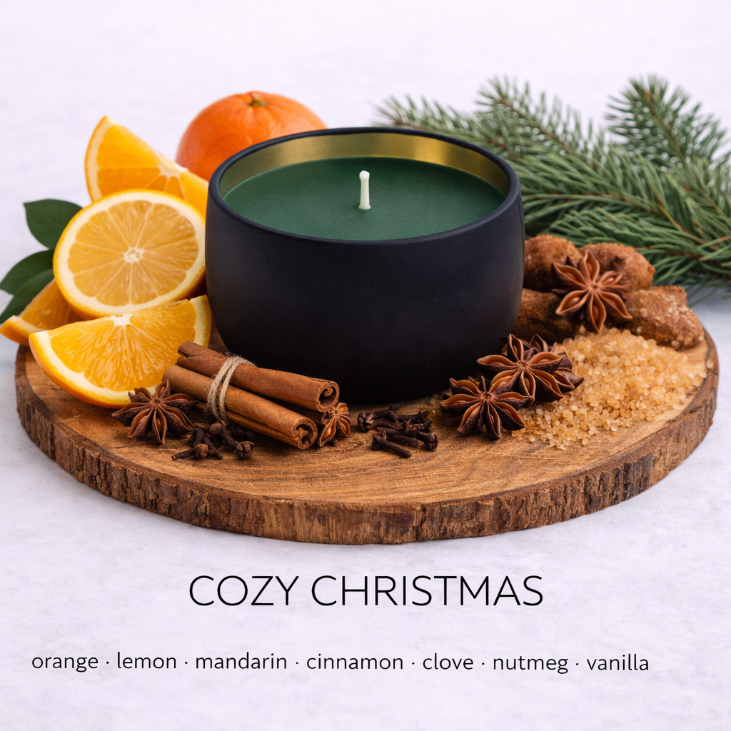 Cozy Christmas soy wax candle with festive citrus and warm holiday spices by Fair Dinkum Scents.