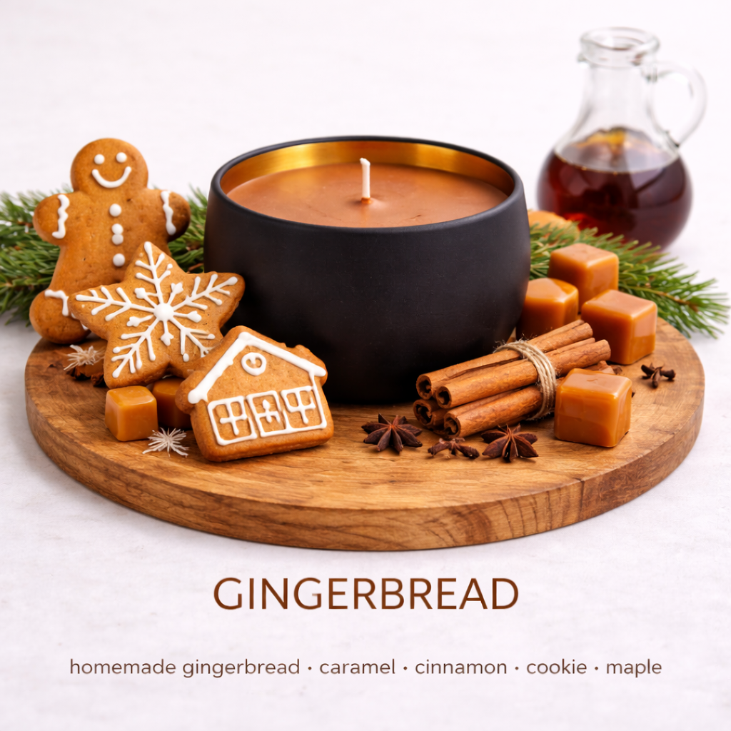 Gingerbread soy wax candle by Fair Dinkum Scents with caramel, cinnamon and maple bakery fragrance.