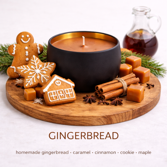 Gingerbread soy wax candle by Fair Dinkum Scents with caramel, cinnamon and maple bakery fragrance.