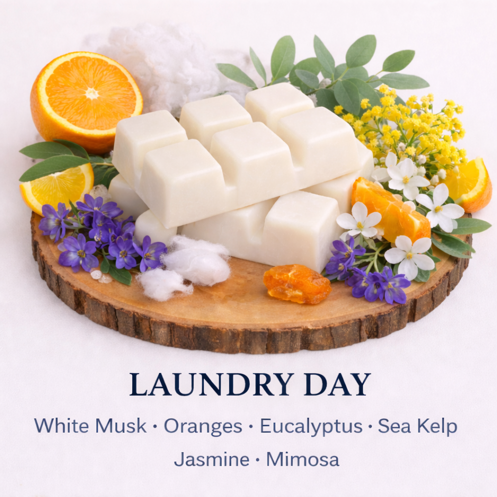 Laundry Day soy wax melts with citrus, eucalyptus, jasmine and white musk fresh clean scent by Fair Dinkum Scents