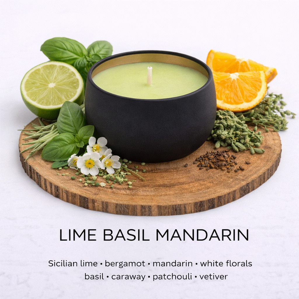Lime Basil and Mandarin soy candle with citrus and herbal notes fresh luxury scent by Fair Dinkum Scents