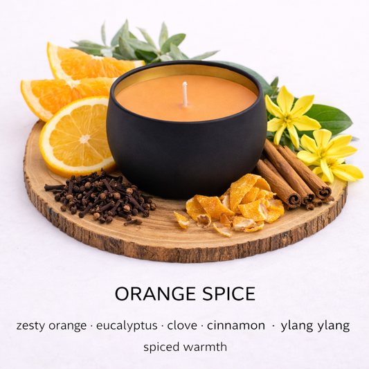 Orange Spice soy candle with citrus orange, cinnamon and clove warm cosy fragrance