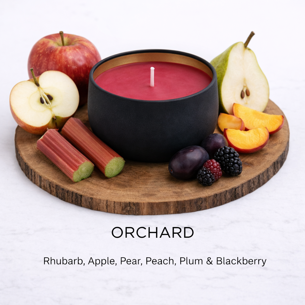 Orchard soy candle with fresh apple, rhubarb and fruity notes sweet juicy fragrance by Fair Dinkum Scents