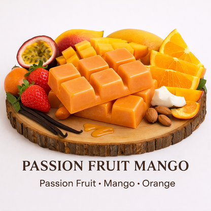 Passionfruit and mango soy wax melts with tropical fruity coconut vanilla sweet scent