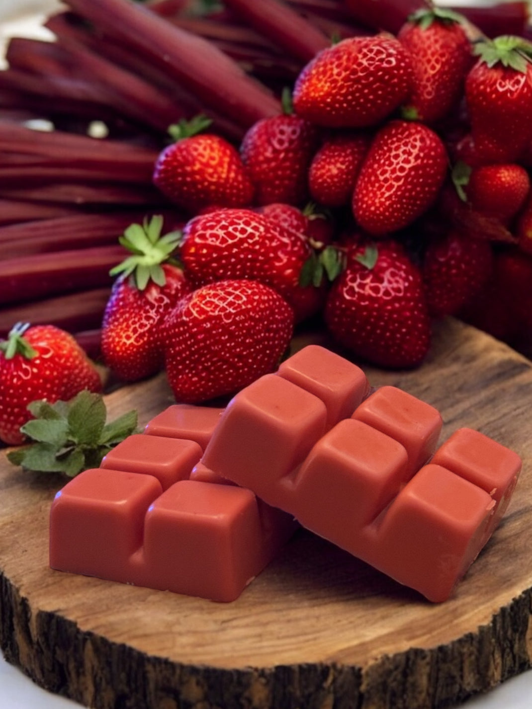 Strawberry rhubarb soy wax melts with fresh fruity sweet scent strawberry and rhubarb fragrance