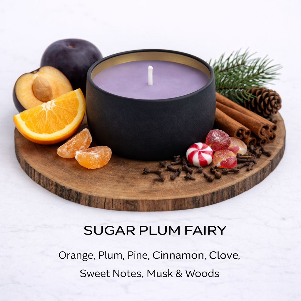 Sugar Plum Fairy soy candle with sweet plum orange cinnamon and festive cosy fragrance by Fair Dinkum Scents