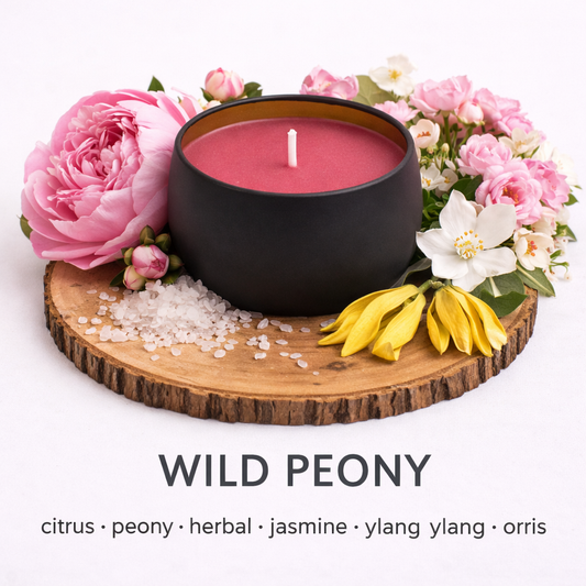 Wild Peony soy candle with peony jasmine ylang ylang and fresh floral fragrance